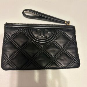 Tory Burch Black Quilted Leather Wristlet Clutch